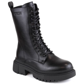 Schnür- und Reißverschlussstiefel isoliert Big Star W INT1925 schwarz