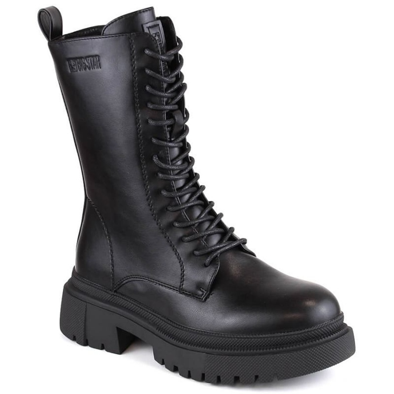 Schnür- und Reißverschlussstiefel isoliert Big Star W INT1925 schwarz