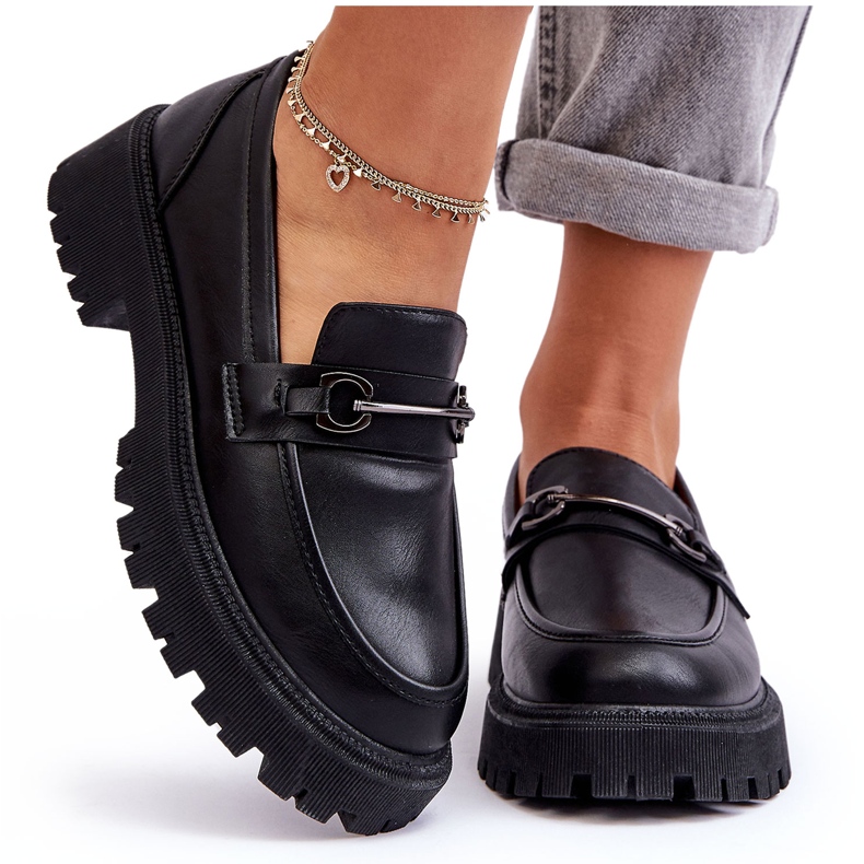 PE1 Damen-Leder-Plateau-Loafer in Schwarz von Detes