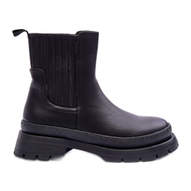 Klobige Lederstiefel Chelsea Boots Schwarz Rosan