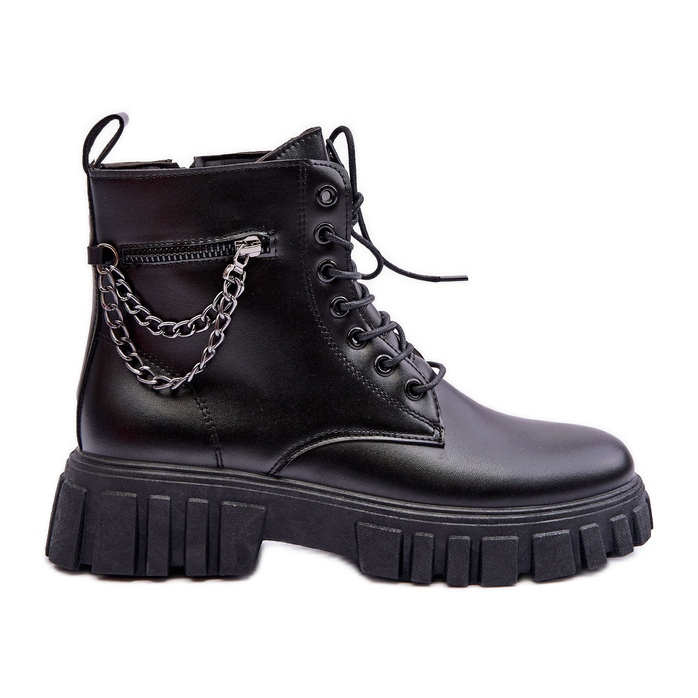 Stylische Arbeiterstiefel auf der schwarzen Amro-Plattform