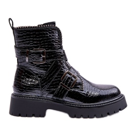 Schlangenstiefel für Damen mit Streifen, schwarz, Leora