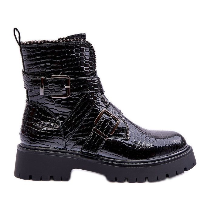 Schlangenstiefel für Damen mit Streifen, schwarz, Leora