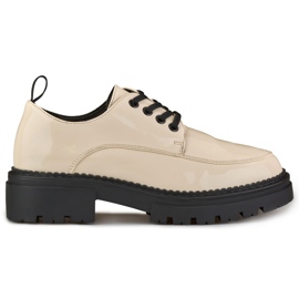 La.Fi Beige lackierte Schnürschuhe