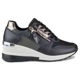 Elegante schwarze Sportschuhe mit Keilabsatz