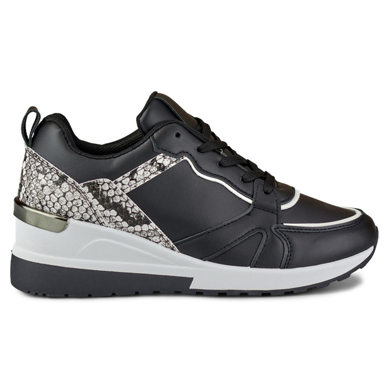 Schwarze Damen-Schnürschuhe mit niedrigem Keilabsatz