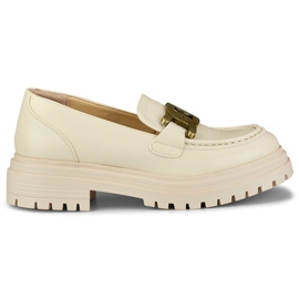 Beigefarbene Slipper mit goldener Schnalle