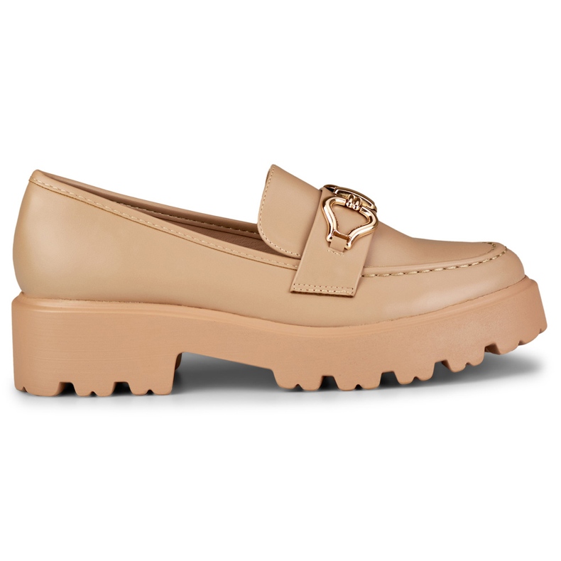 Dunkelbeige Damen-Loafer aus Öko-Leder