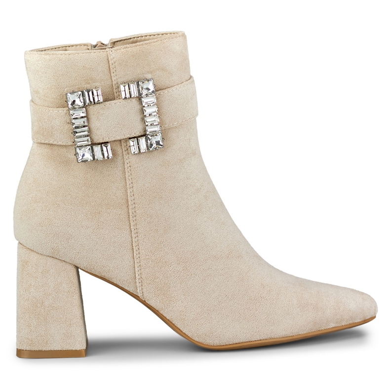 Beige Damenstiefel mit dekorativer Schnalle