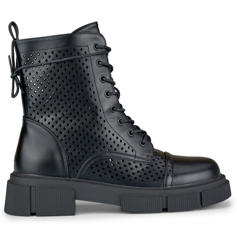 Durchbrochene schwarze Schnürstiefel für Damen