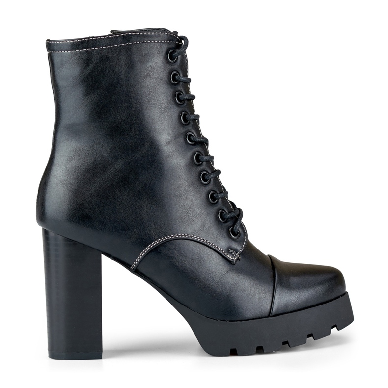 Damen-Schnürstiefel mit hohem Absatz schwarz