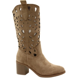 M.Daszyński Durchbrochene Wildlederstiefel für Damen MR2337-3 Beige