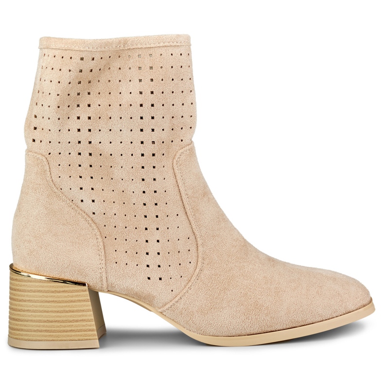 Hellbeige durchbrochene Damenstiefel mit niedrigem Absatz
