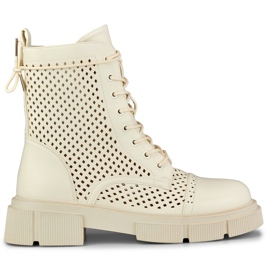 Durchbrochene beige Schnürstiefel für Damen