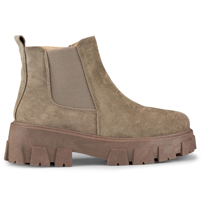 Braune Damenstiefel mit dicker Sohle beige