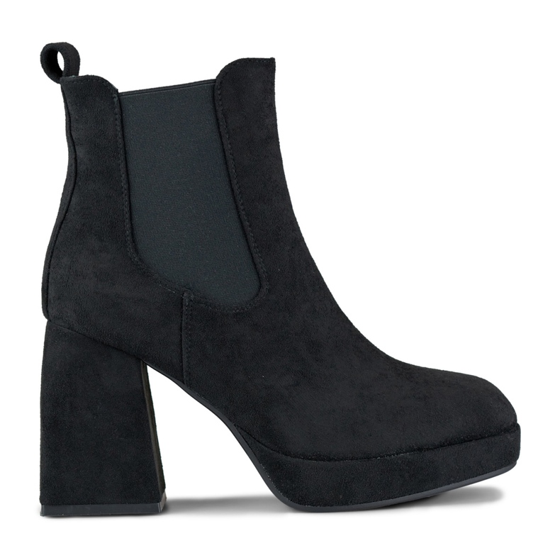 Schwarze Damenstiefel aus Wildleder mit hohem Absatz beige