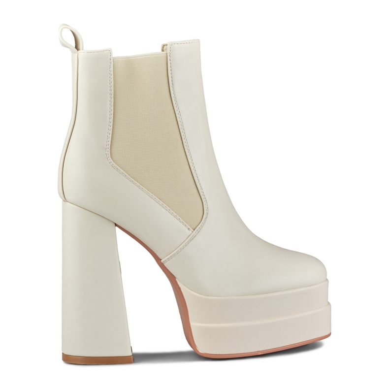 Beigefarbene High-Heel- und Plateaustiefel