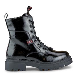 Lackierte schwarze Carole-Arbeiterstiefel für Damen