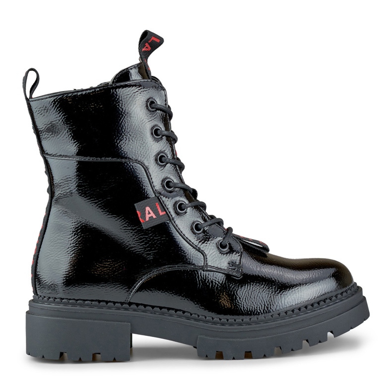 Lackierte schwarze Carole-Arbeiterstiefel für Damen