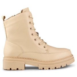 Beige Damen-Schnürstiefel aus Naturleder