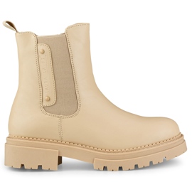 Beige Chelsea-Stiefel für Damen mit dicker Sohle