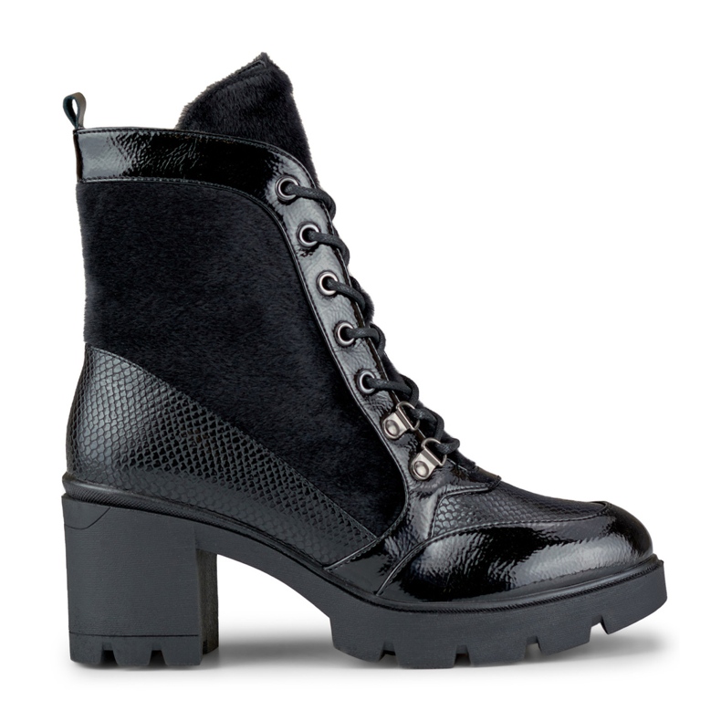 Modische Damenstiefel aus dekorativem Material schwarz