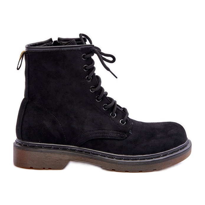 Schwarze Asteoris-Arbeiterstiefel aus Wildleder mit flachem Absatz