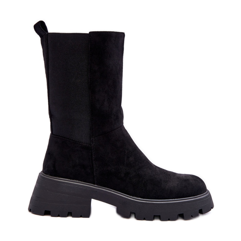 Damen-Stiefel aus Wildleder mit flachem Absatz in Schwarz Altandros