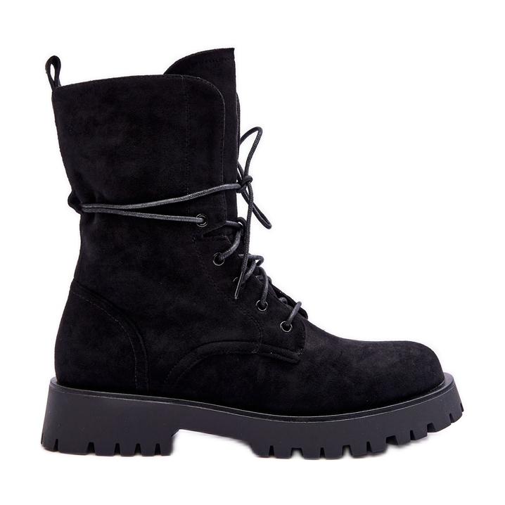 Wildleder-Arbeiterstiefel mit flachem Absatz, Schwarz, Jence