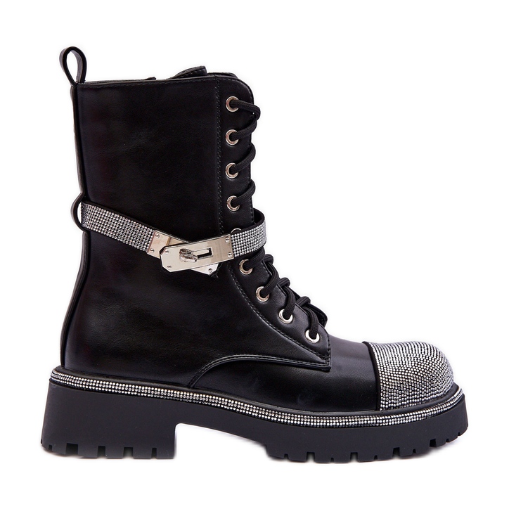 Damen-Arbeiterstiefel mit Lederverzierung Black Totah schwarz