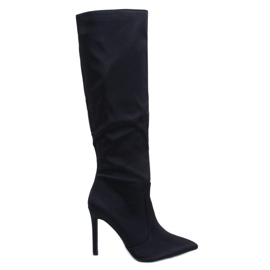 Strauss schwarze Satin-Stiefel mit hohem Absatz