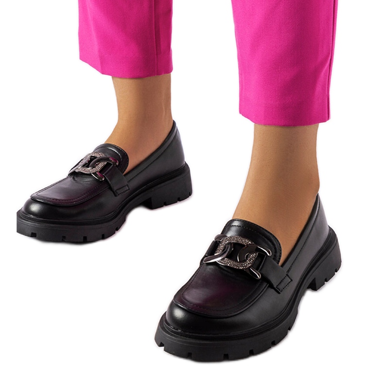 Schwarze, elegante Slipper mit Strasssteinen von Mories