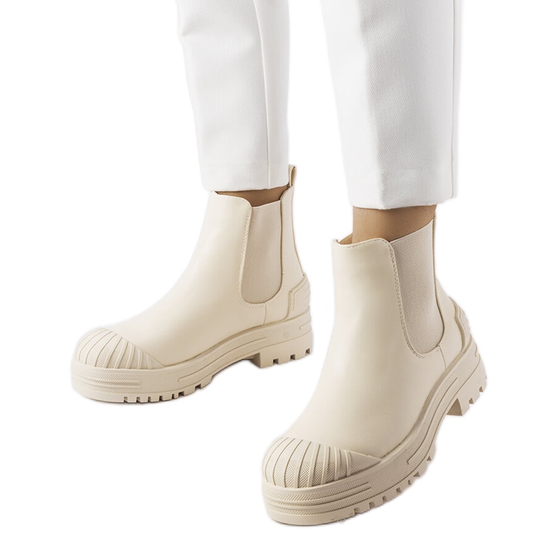 Beige Arbeiterstiefel mit Gummieinsätzen von Lange
