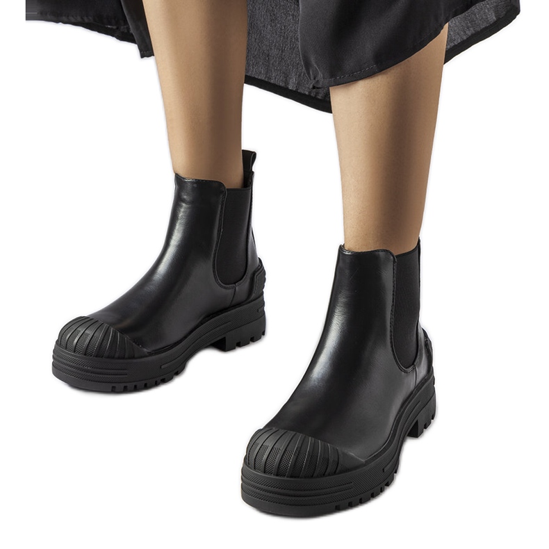 Schwarze Arbeiterstiefel mit Gummieinsätzen von Lange