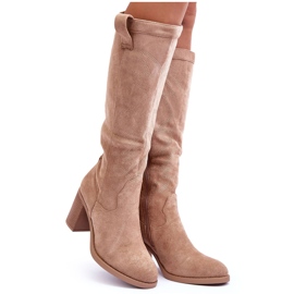 Damen-Wildlederstiefel mit hohem Absatz Beige Khabira