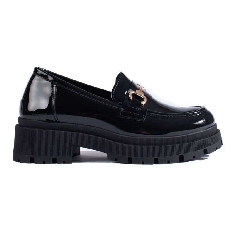 Shelovet Lackleder-Loafer mit dicker Sohle schwarz