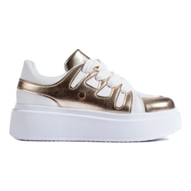 Goldene und weiße High-Plateau-Sneaker von Shelovet