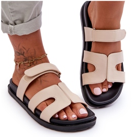 Klassische Damen-Hausschuhe aus Leder mit Klettverschluss Beige Amedon