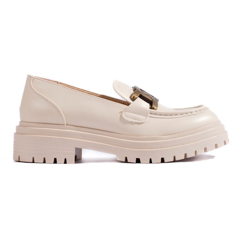 Beigefarbene Damenmokassins auf einem dicken Shelovet-Plateau