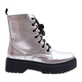 FB2 Leder-Metallic-Arbeiterstiefel Silber Teflorna