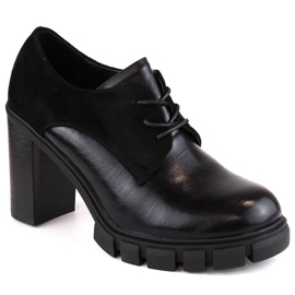 M. DASZYŃSKI Damenschuhe mit Pfosten und Plateau schwarz M.Daszyński SA218-2