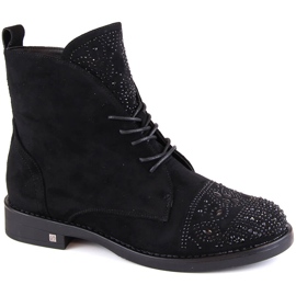 Damenstiefel mit Zirkonen schwarz Potocki SZ12178