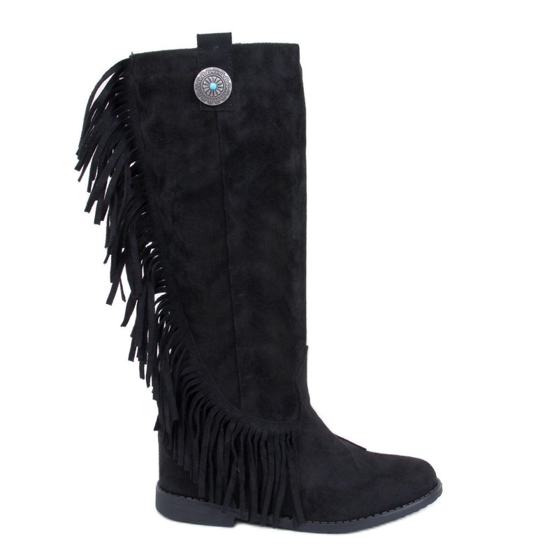 Stiefel mit verstecktem Keilabsatz und Fransen von Brien Black schwarz