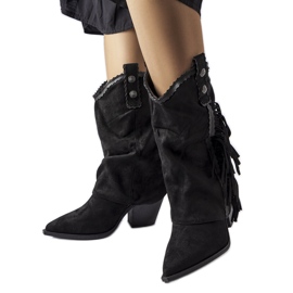 Schwarze Cowboystiefel aus Wildleder mit Quasten von Soeurs