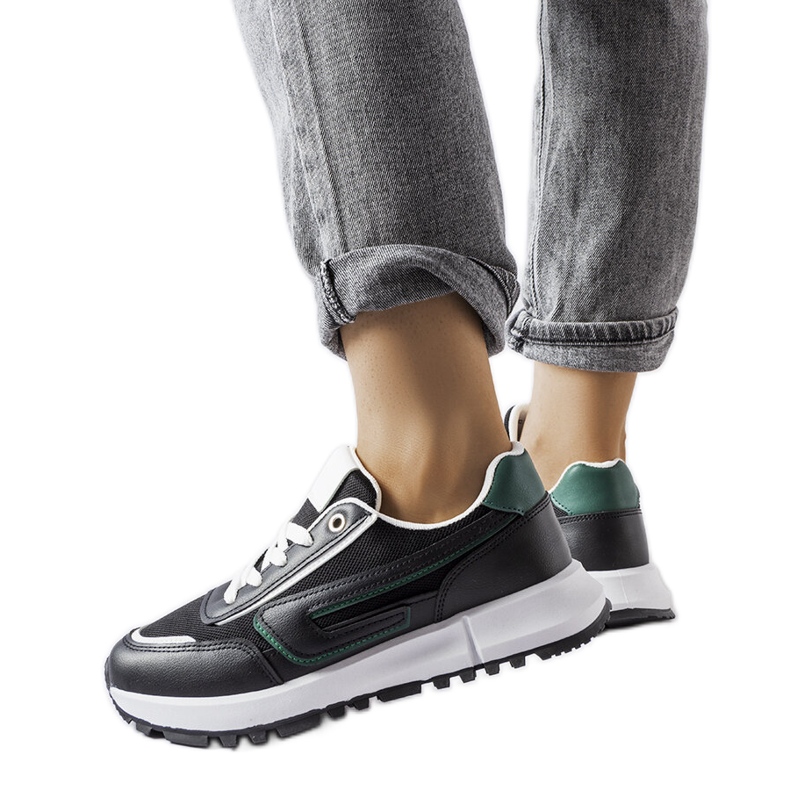 Inna Schwarze Sneakers mit grünem Akzent Tod