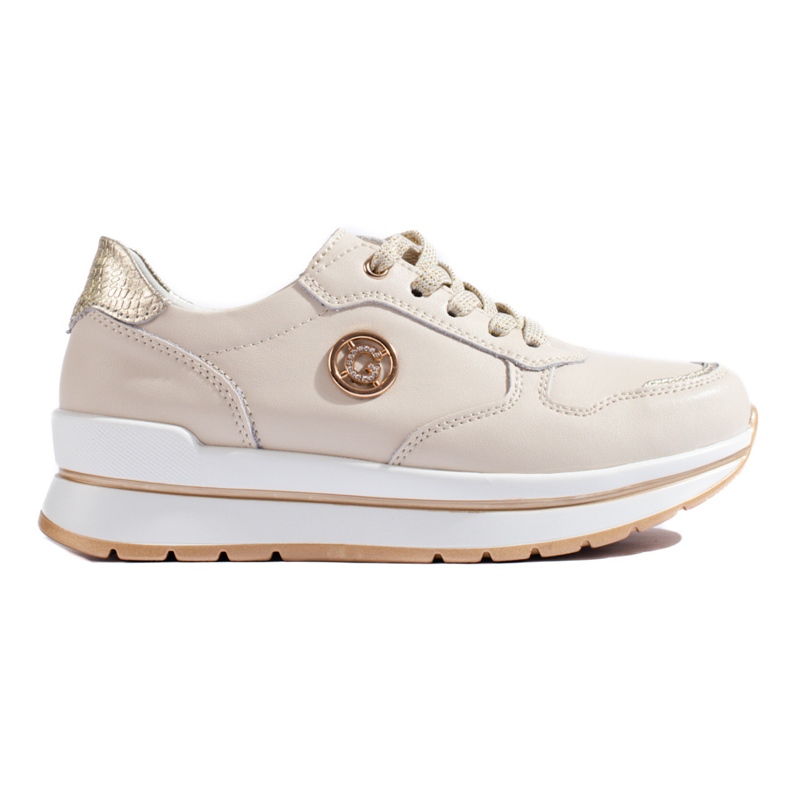 Beige Leder-Plateau-Sneaker von Shelovet