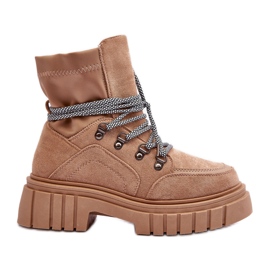 FB3 Damen-Schnürstiefel aus Wildleder in Dunkelbeige Acorn