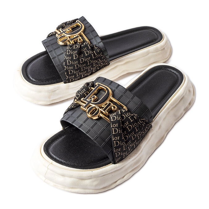 Dekorative Pantoletten aus schwarzem Gummi von Bérard