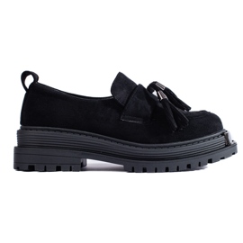 Schwarze Wildleder-Loafer mit Quasten von Shelovet