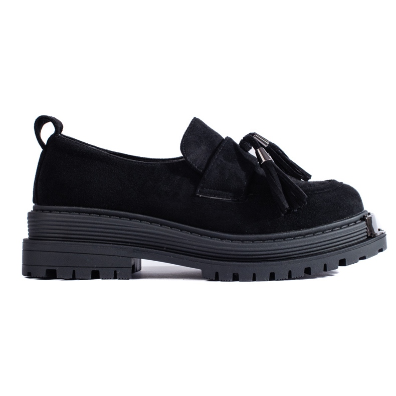 Schwarze Wildleder-Loafer mit Quasten von Shelovet